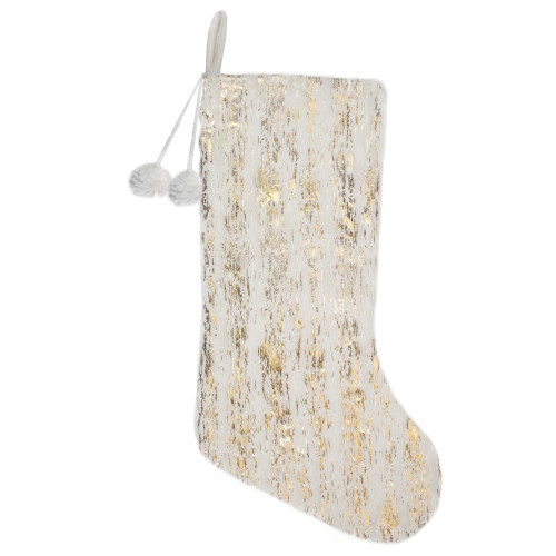 20" Cream and Gold Wood Grain Pattern and Faux Fur Christmas Stocking