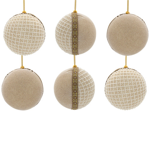 Mesh and Ribbon Christmas Ball Ornament - 4" - Gold - Set of 6