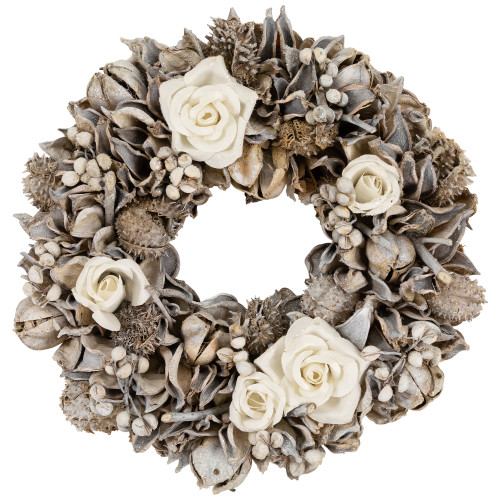 Glittered White Roses Winter Botanicals Artificial Christmas Wreath - 9.5" - Unlit