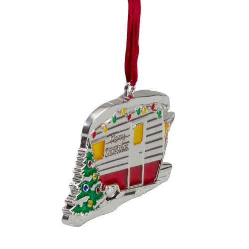 3.5" Silver Plated Camper with European Crystals Christmas Ornament