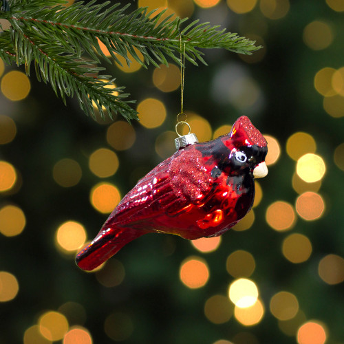 5.5" Red Cardinal Glittered Glass Christmas Ornament