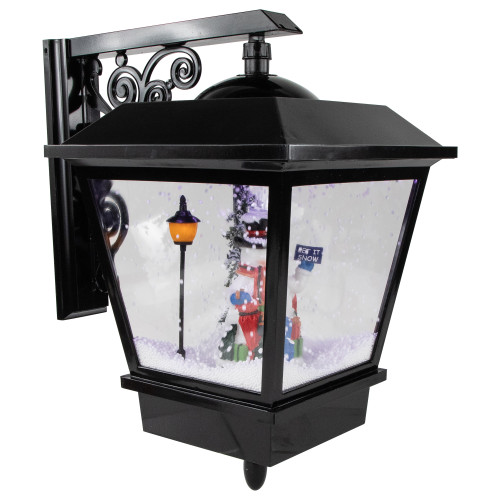 17.75" Lighted and Musical Wall Mounted Snowing Christmas Street Lamp
