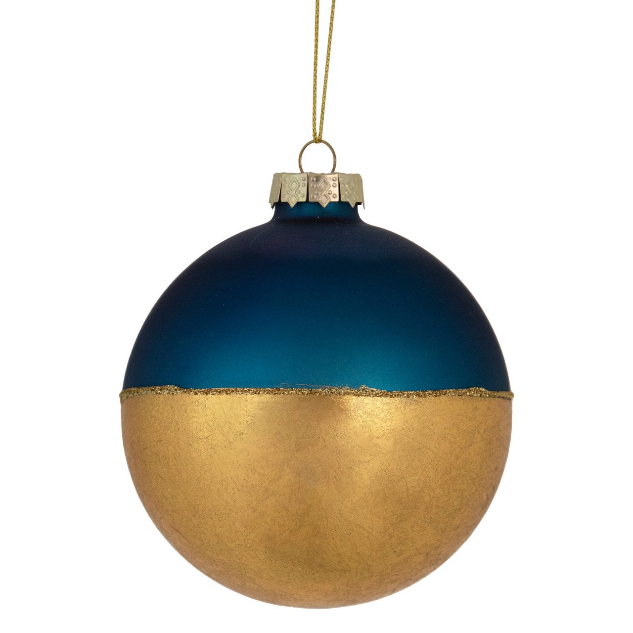 3.5" Blue and Gold Glass Ball Christmas Ornament