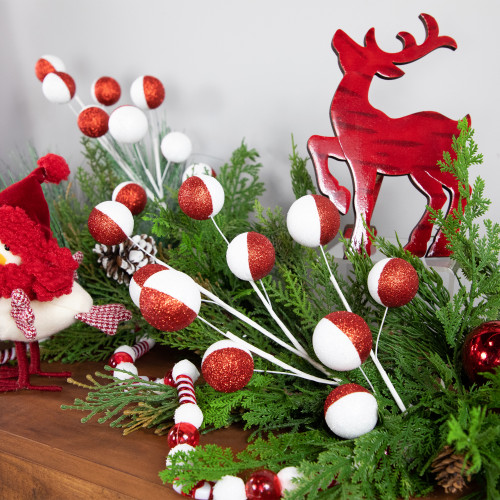 Set of 2 Red and White Glittered Candy Cane Christmas Picks 22"