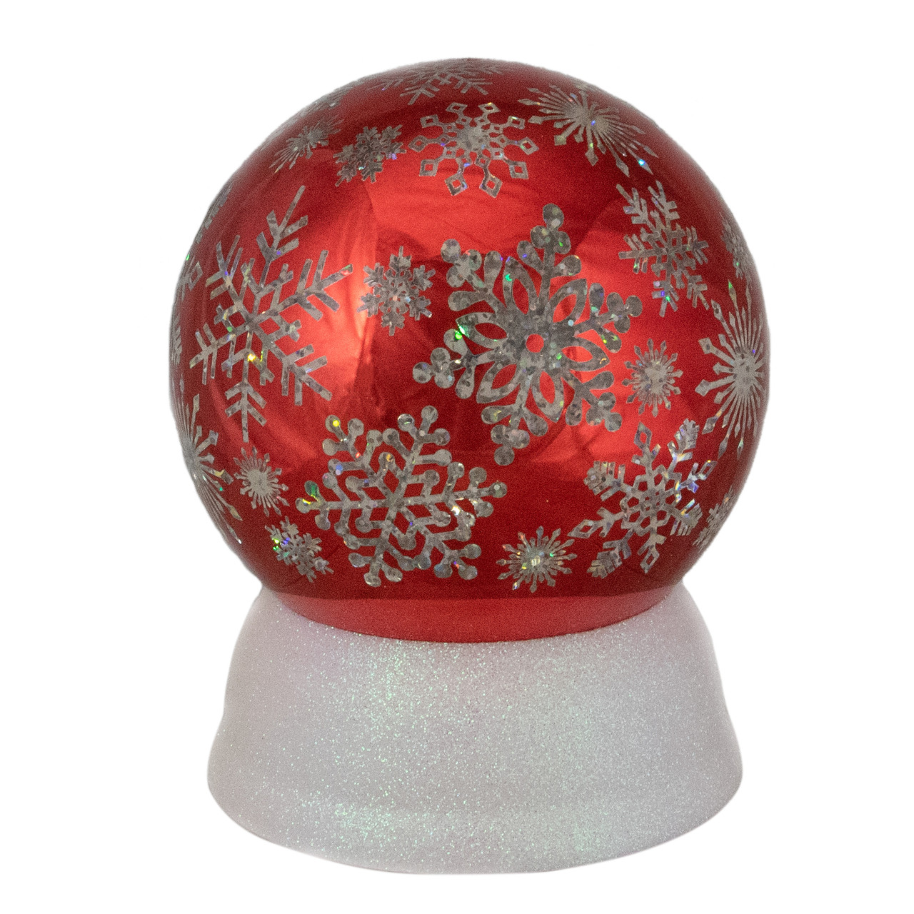 LED Lighted Shiny Snowflake Water Globe Decoration - 6.5" - Red - Warm White