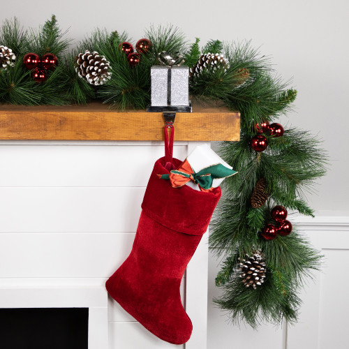 5.5" Silver Glitter Gift Box with Bow Christmas Metal Stocking Holder