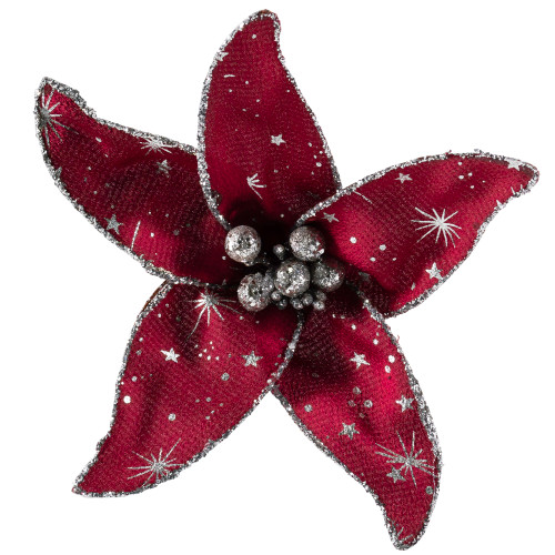 Starburst Flower Glittered Clip-on Christmas Ornament - 6" - Red and Silver