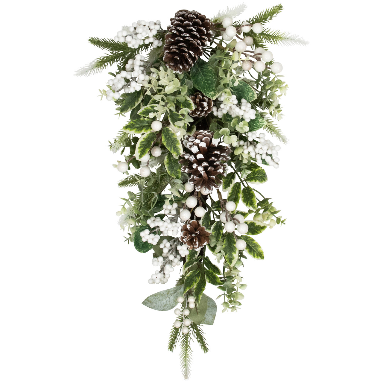 Glittered Berries and Eucalyptus Artificial Christmas Teardrop Swag - 24" - Unlit