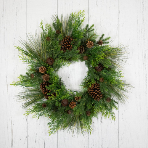 Real Touch?? Pinecones and Jingle Bells Artificial Christmas Wreath - 26" - Unlit