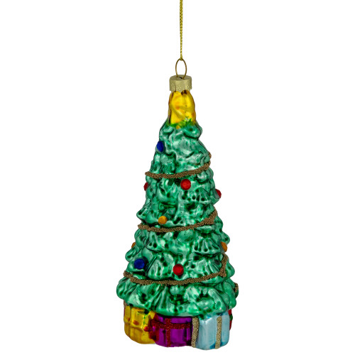 5" Shiny Green Decorated Christmas Tree Hanging Glass Ornament