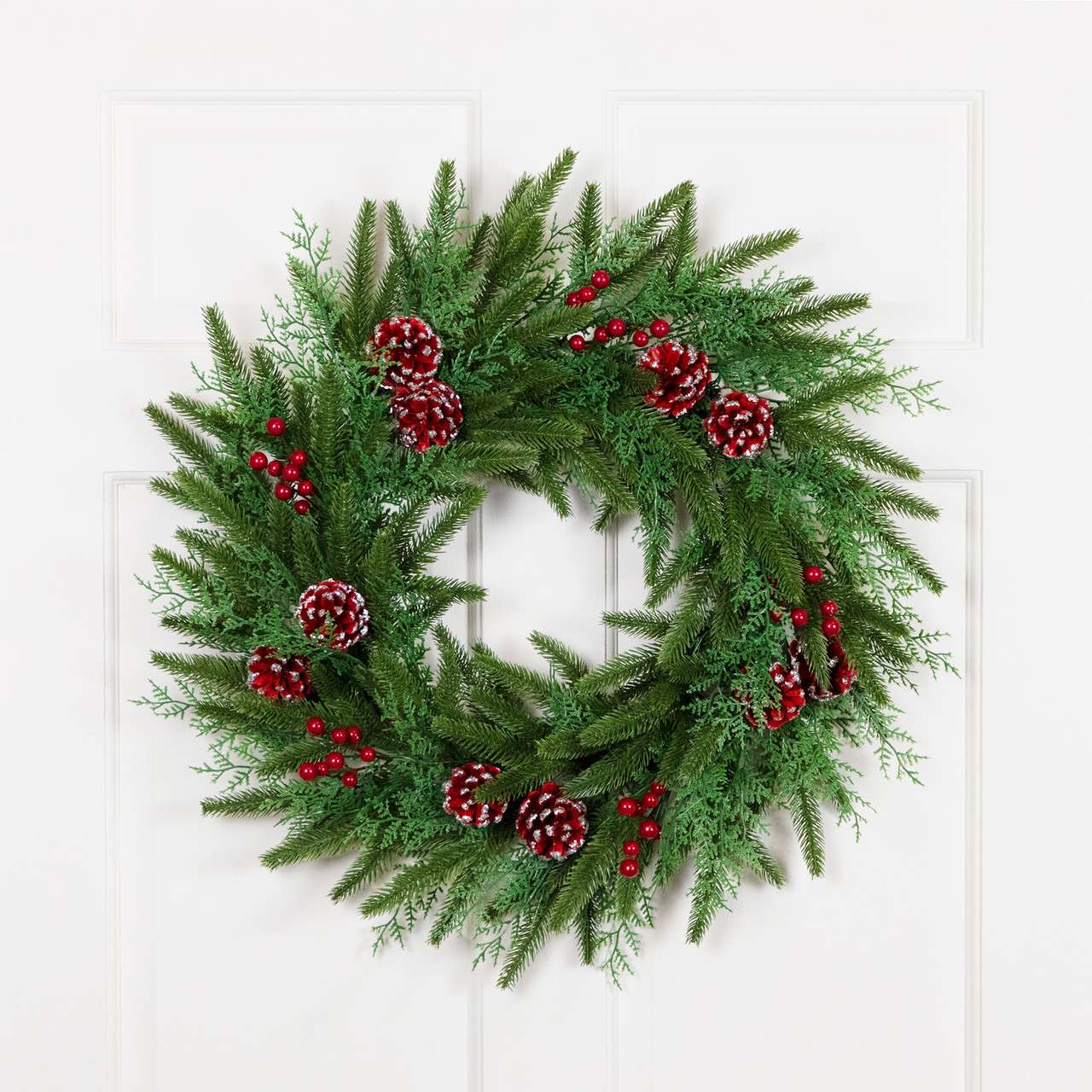 Real Touch?? Wind River Fir with Glittered Pinecones Artificial Christmas Wreath - 24" - Unlit
