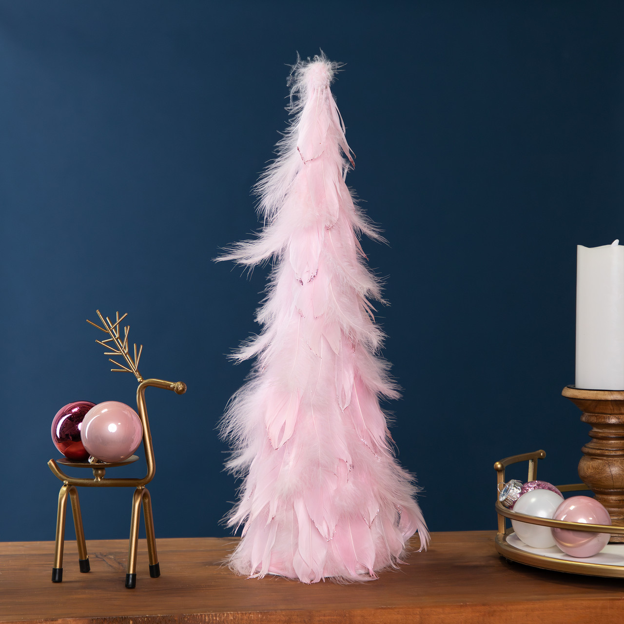Glittered Layered Feather Cone Tree Christmas Decoration - 19.5" - Pink