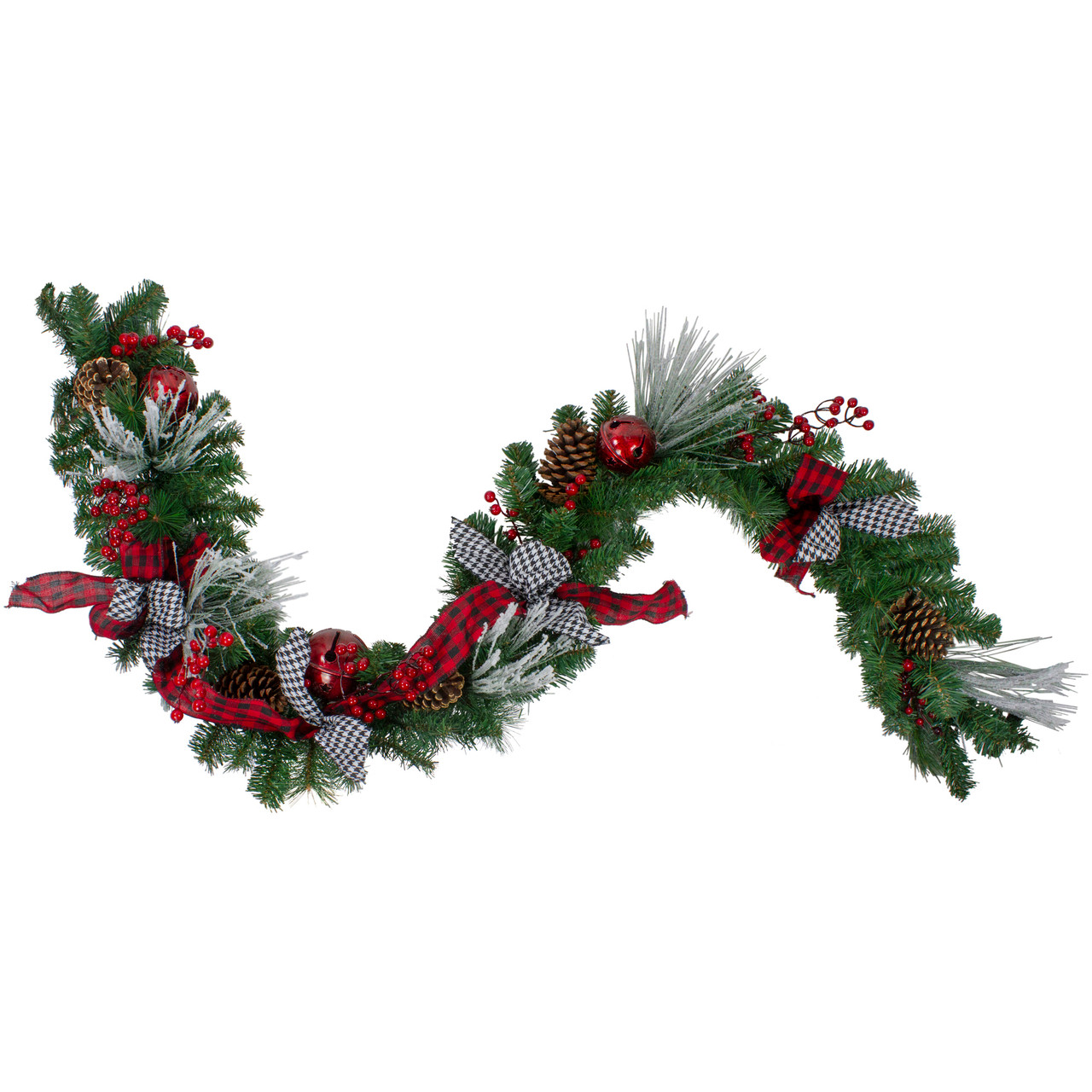 6' x 12" Plaid and Houndstooth and Berries Artificial Christmas Garland - Unlit