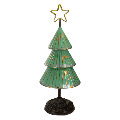 Rustic Christmas Tree with Cutout Star Topper - 17" - Green and Gold Finish