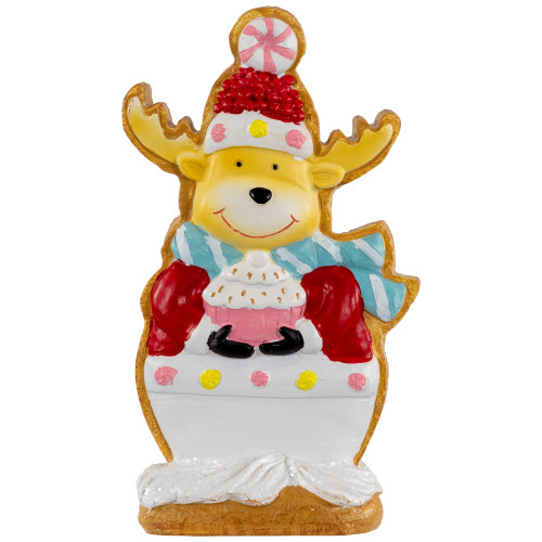 Gingerbread Reindeer with Cupcake Christmas Figurine - 7"