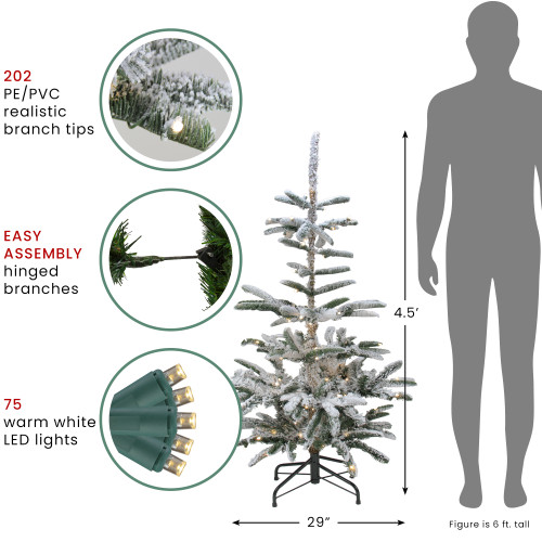 Real Touch?? Pre-Lit Nordmann Fir Flocked Artificial Christmas Tree - 4.5' - Warm Clear LED Lights