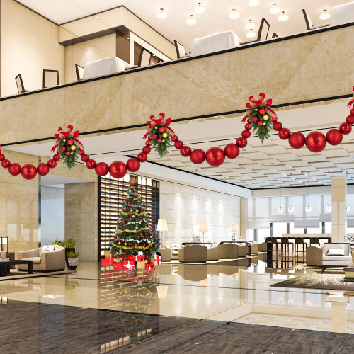 6' Red Shiny and Matte Shatterproof Ball Christmas Swag