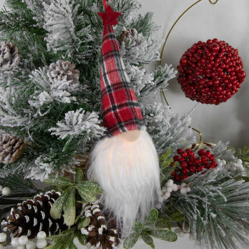 9" LED Lighted Red Plaid Gnome Christmas Ornament