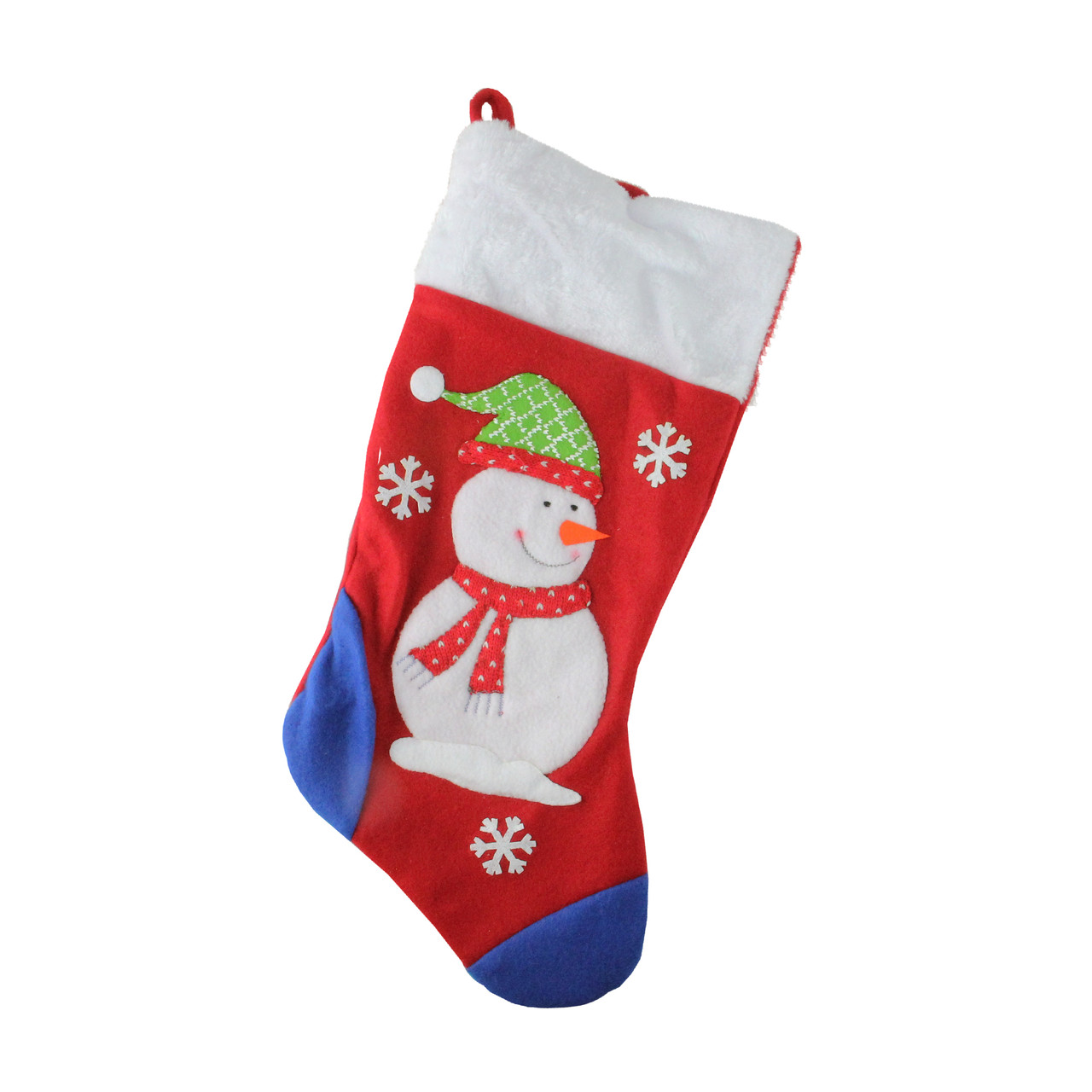 19'' Red and Blue Plush Cuff Snowman Christmas Stocking