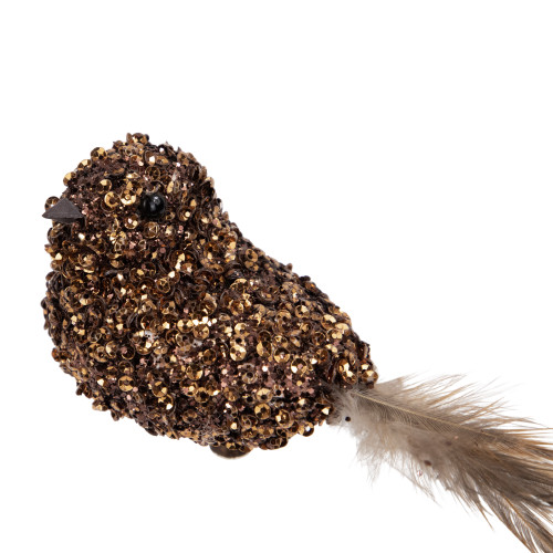 Sequined Bird Christmas Clip-on Ornament - 6.5" - Bronze-tone