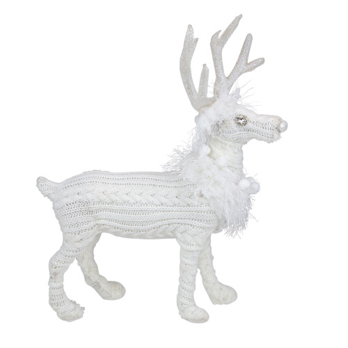 Cable Knit Sweater Standing Reindeer Christmas Figure - 13.5" - White