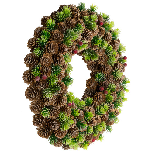 MIni Pinecone and Berries Frosted Christmas Wreath - 13" - Unlit