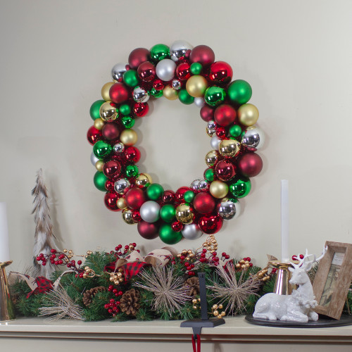 Shatterproof Ball 2-Finish Traditional Colors Christmas Wreath, 36-Inch, Unlit