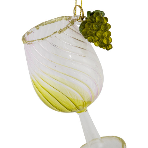 4.25" Yellow Wine Glittered Glass Christmas Ornament
