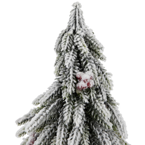 Mini Flocked Downswept Pine with Berries Artificial Christmas Tree - Unlit - 14"