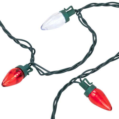 25ct Red and Pure White LED C7 Christmas Lights - 16ft Green Wire