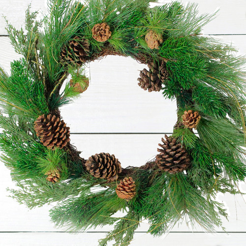 Real Touch?? Mixed Pine and Pinecone Artificial Christmas Wreath - 24" - Unlit
