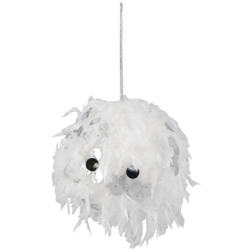 Feather Ball with Large Sequins Christmas Ornaments - 3.5" - White - Set of 4