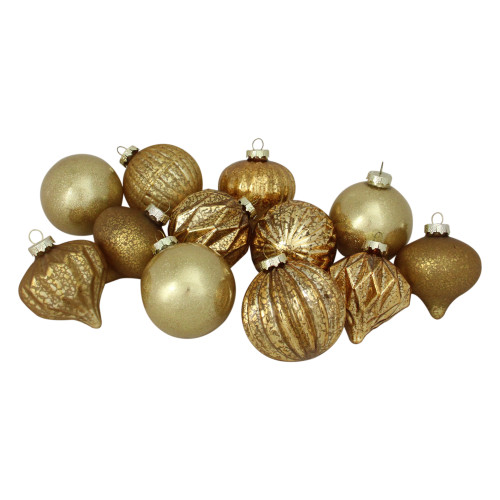 12ct Gold Mercury Glass Christmas Ornament Set 3"