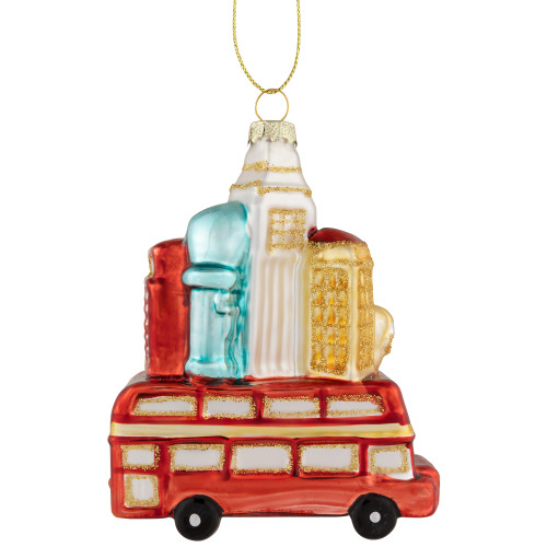 4.5" Merry Christmas Double Decker Tour Bus Glass Ornament