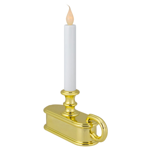 9.5" Pre-Lit LED White Lighted Christmas Candle Lamp with Gold Handle Base