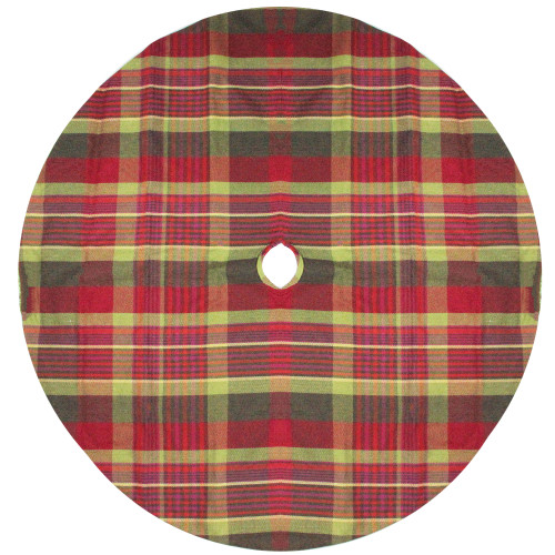 48" Red and Green Plaid Rustic Woodland Christmas Tree Skirt with Green Trim