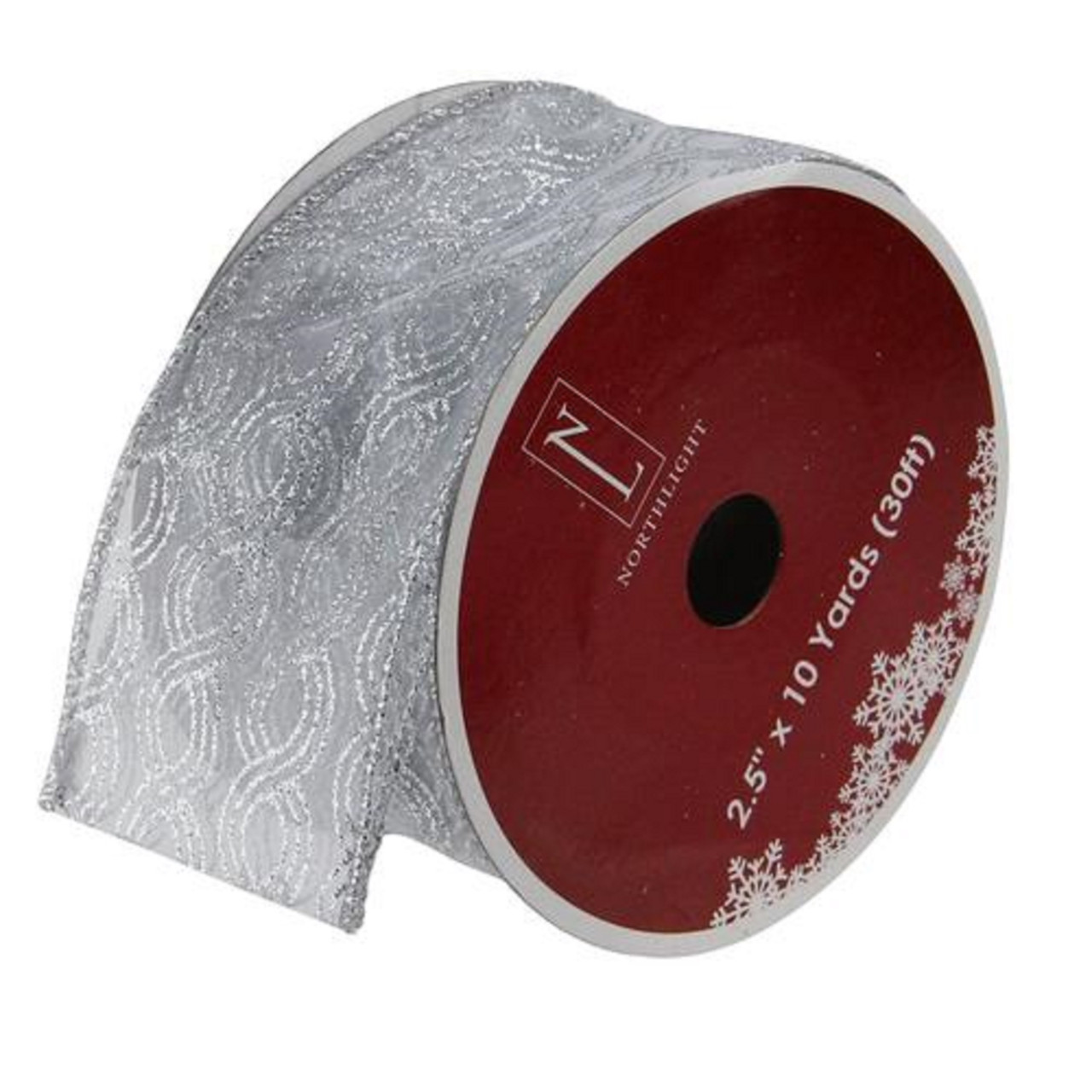Silver Shimmering Swirl Christmas Wired Craft Ribbon 2.5" x 10 Yards