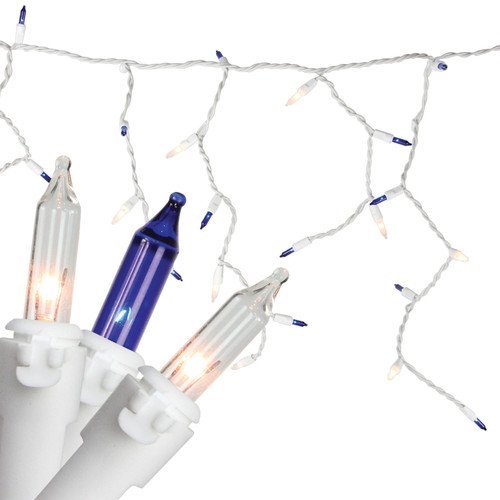 100ct Blue and Clear Mini Icicle Christmas Lights, 5.75ft White Wire
