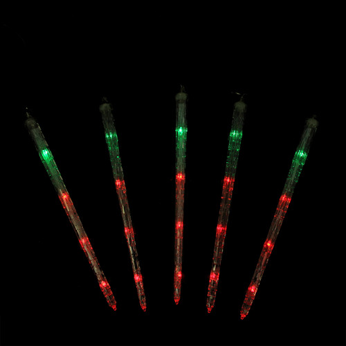 Set of 5 Color Changing Cascading Icicle Christmas Light Tubes - 13 ft Clear Wire