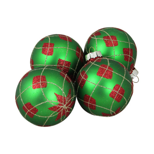 4ct Green and Red Argyle Diamond Pattern Christmas Ball Ornaments 3.25" (80mm)