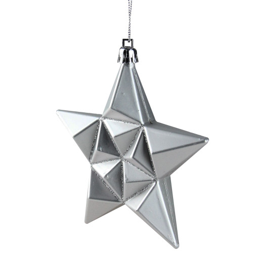 12ct Silver Splendor Shatterproof Star Christmas Ornaments 5"