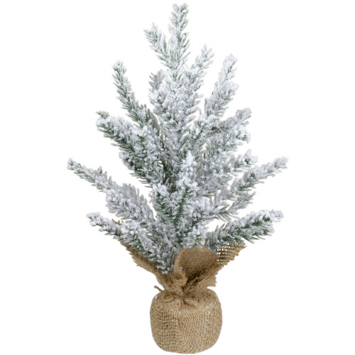 Flocked Mini Pine Slim Artificial Christmas Tree with Jute Base - Unlit - 12"