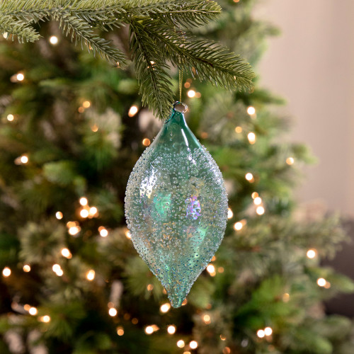 7" Transparent Blue Textured Glass Finial Christmas Ornament