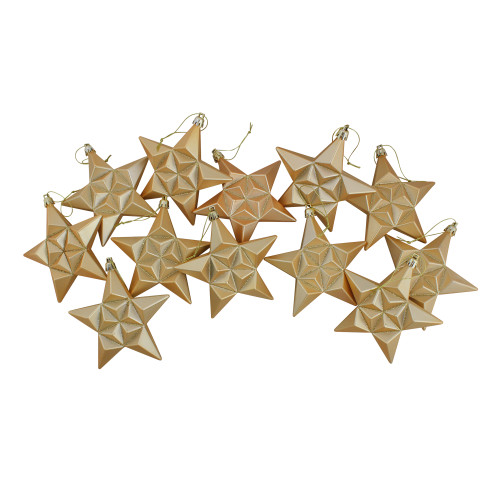 12ct Vegas Gold Shatterproof 2-Finish Christmas Star Ornaments 5"