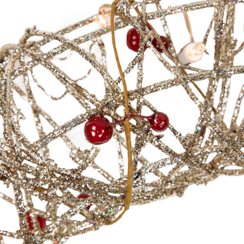 18" Pre-Lit Champagne Gold Glittered Rattan Berry Artificial Christmas Wreath - Clear Lights