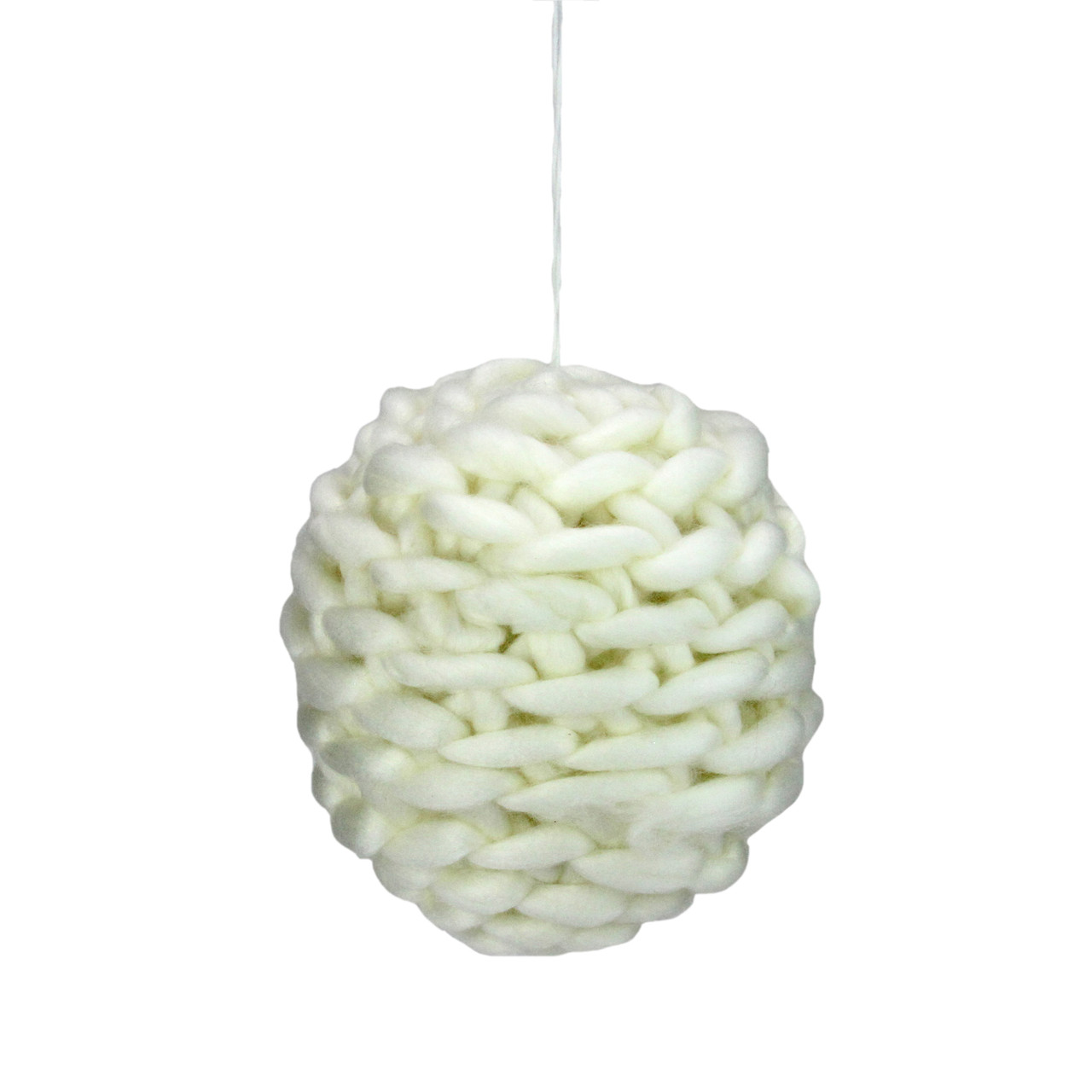 Cream White Knit Hanging Shatterproof Christmas Ball Ornament 7" (175mm)