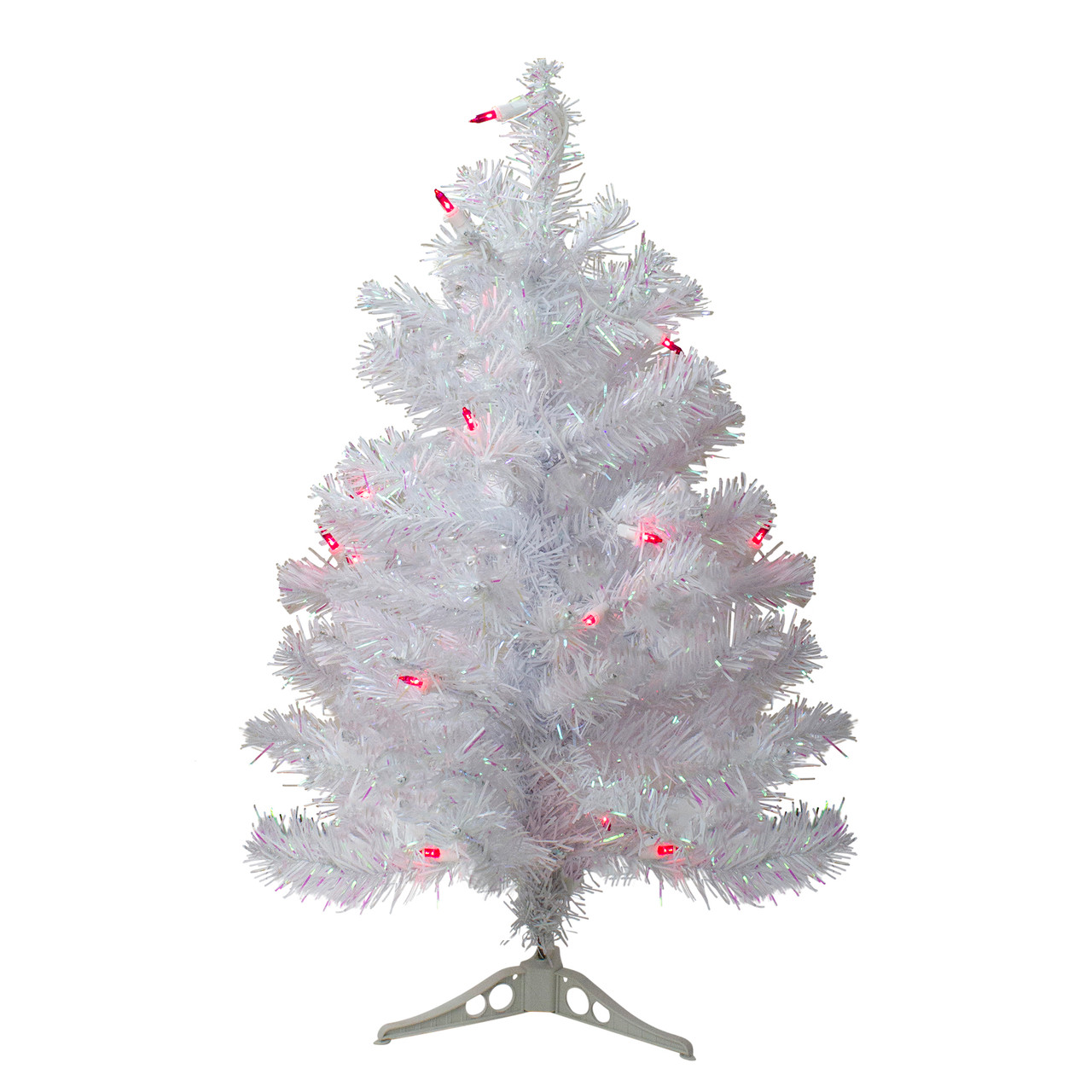2' Pre-Lit White Pine Slim Artificial Christmas Tree - Pink Lights
