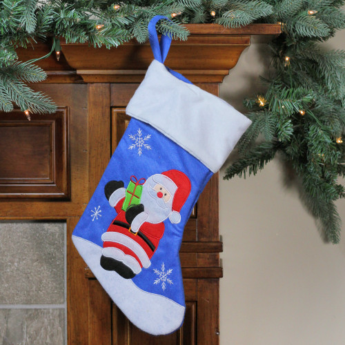 15" Blue and Red Santa Claus with Gift Christmas Stocking