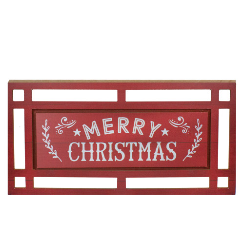 Carved "Merry Christmas " Wooden Rectangular Wall Sign - 24�� - Red and White