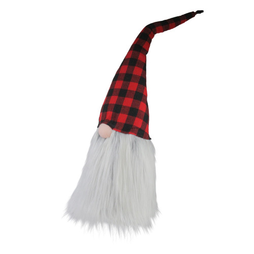 Buffalo Plaid Christmas Gnome Head Figure - 28" - Red and Black